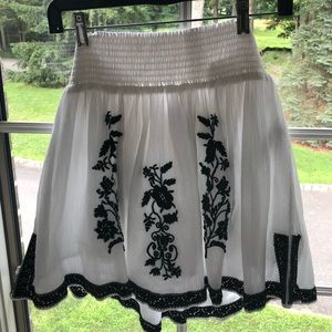 White and Black Embroidered J. Crew Skirt